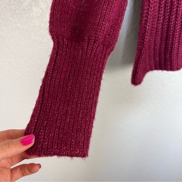 Lulus Go Cozy Burgundy Chunky Knit Puff Sleeve Red Sweater M - Cozycore, Fall - Picture 5 of 10